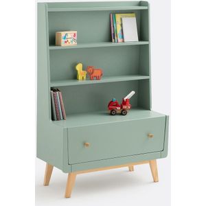 Willox - Boekenkast - Grijsgroen - Hout - 3 Opbergnissen en 1 Lade