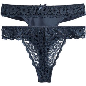 LA REDOUTE COLLECTIONS - Tanga - Marineblauw - Kant en Microvezel - Set van 2