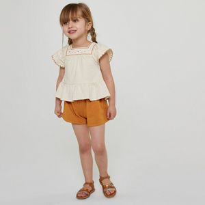 2-delig ensemble, blouse en short LA REDOUTE COLLECTIONS. Katoen materiaal. Maten 5 jaar - 108 cm. Beige kleur