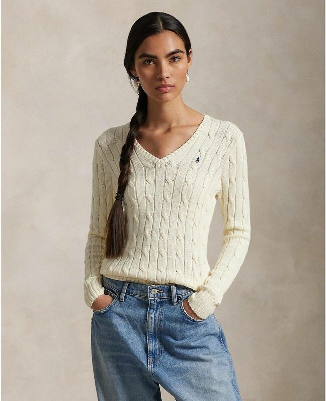 Polo Ralph Lauren - KIMBERLY - Kabeltrui - Beige - V-hals - Katoen