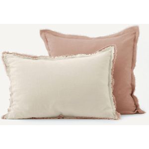 AM.PM. Kussensloop - Houtroze/Naturel - 100% Gewassen Linnen