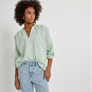 Losse blouse met tuniekhals, linnen en katoen LA REDOUTE COLLECTIONS. Katoenlinnen materiaal. Maten 42 FR - 40 EU. Groen kleur