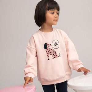 Sweater met ronde hals, in molton, hond motief LA REDOUTE COLLECTIONS. Geruwd molton materiaal. Maten 6 mnd - 67 cm. Roze kleur