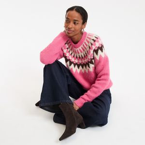 Jacquard trui met ronde hals in grof tricot LA REDOUTE COLLECTIONS. Polyester materiaal. Maten S. Roze kleur