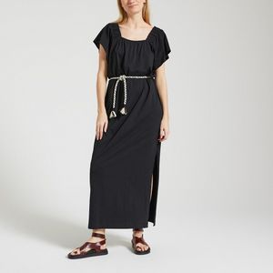 Lange jurk met strikceintuur ZAMIZA DES PETITS HAUTS. Katoen materiaal. Maten 3(L). Zwart kleur