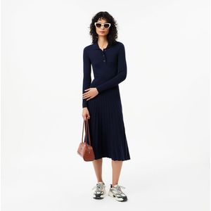 Midi-jurk, hemdskraag LACOSTE. Wol materiaal. Maten 42 FR - 40 EU. Blauw kleur