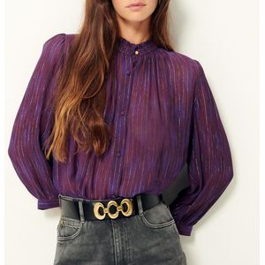Glanzende blouse met lange mouwen LYLEE SESSUN. Viscose materiaal. Maten XS. Violet kleur