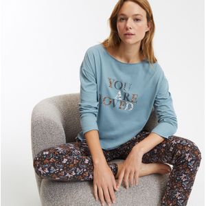 Pyjama met bloemenprint SO'HOME. Katoen materiaal. Maten 42/44 FR - 40/42 EU. Groen kleur