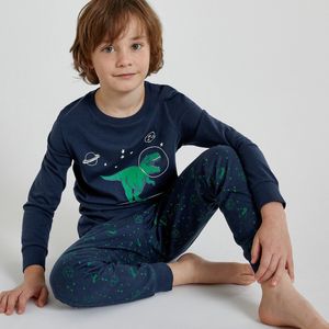 Pyjama in jersey met reflecterende dinosaurus print LA REDOUTE COLLECTIONS. Katoen materiaal. Maten 3 jaar - 94 cm. Blauw kleur