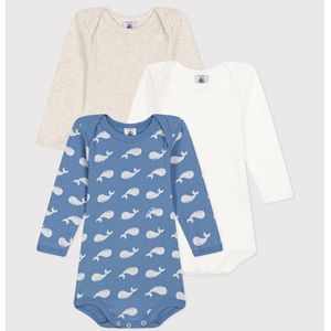 Set van 3 rompers met lange mouwen PETIT BATEAU. Katoen materiaal. Maten 1 jaar - 74 cm. Wit kleur