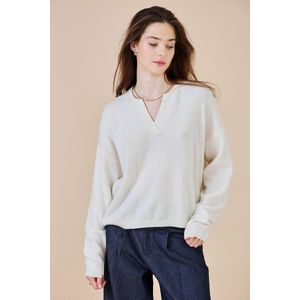 SEE U SOON - Trui met Lange Mouwen - Beige - V-hals - Polyamide