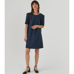 Korte jurk, ronde hals vooraan LA REDOUTE COLLECTIONS. Viscose materiaal. Maten 46 FR - 44 EU. Blauw kleur