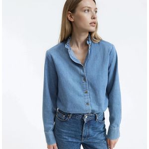 LA REDOUTE COLLECTIONS - Hemd - Blauw - Katoen - Lange Mouwen - Victoriaanse Kraag