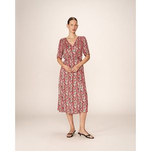 PERLINE GRACE & MILA - Lange Wikkeljurk - Rood - Viscose - Bloemenprint