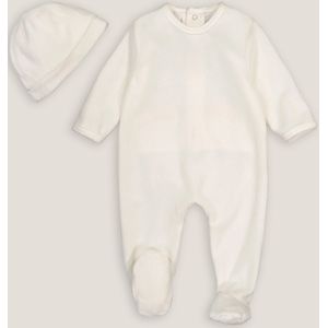 Geboorte pyjama in fluweel + muts LA REDOUTE COLLECTIONS. Fluweel materiaal. Maten 0 mnd - 50 cm. Beige kleur