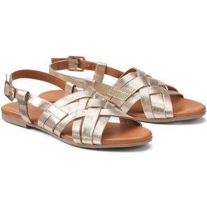 Platte sandalen in leer Emma PIECES. Leer materiaal. Maten 36. Goudkleur kleur