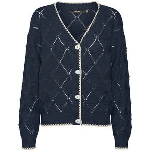 VERO MODA - Vest - Ecru/Marine - Katoen - V-hals met Knoopsluiting