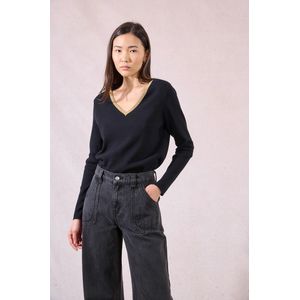 MOLLY BRACKEN - Trui - Zwart - Viscose Materiaal - Iriserende Kraag