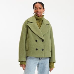 Korte jas, knoopsluiting, mid-winter LA REDOUTE COLLECTIONS. Polyester materiaal. Maten XS. Groen kleur