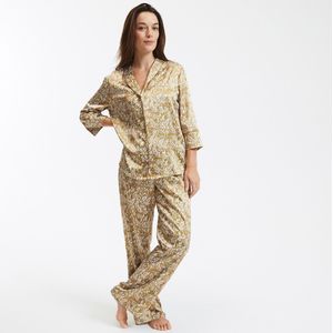 Pyjama in bedrukt satijn, lange mouwen LA REDOUTE COLLECTIONS. Satijn materiaal. Maten 36 FR - 34 EU. Beige kleur