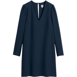 LA REDOUTE COLLECTIONS - Wijde Jurk - Marineblauw - V-hals - Lange Mouwen - Polyester