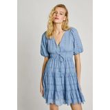 Jurk - Wit - Geborduurd - V-hals - Ballonmouwen