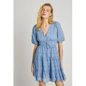 Jurk - Wit - Geborduurd - V-hals - Ballonmouwen