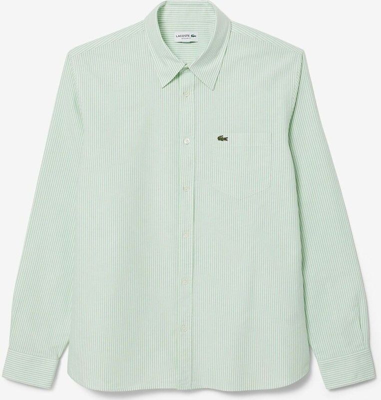 LACOSTE - Recht Hemd - Groen - Katoen - Lange Mouwen - Gestreept Motief