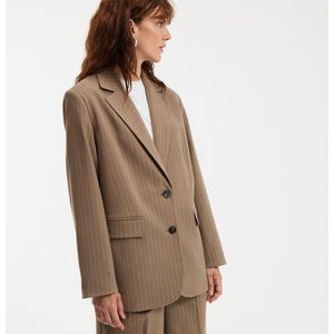 La Redoute Collections - Signature CLEANDRE - Oversized Lange Blazer - Kastanje - Gestreept
