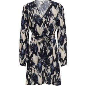 ONLY - Bedrukte Jurk - Zwart - Viscose - Kort - Lange Mouwen - V-hals