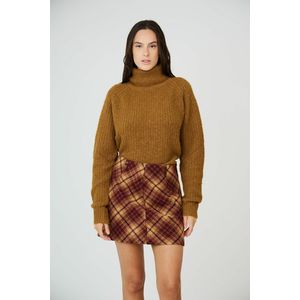 SEE U SOON - Trui - Kastanje - Polyester - Grof Tricot met Rolkraag