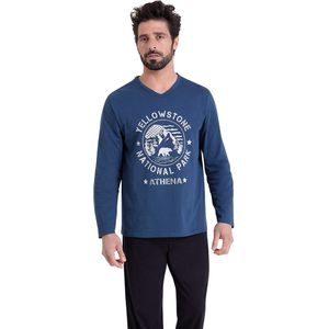 ATHENA - Pyjama - Zwart/Groen - Katoen - V-hals, Lange Mouwen