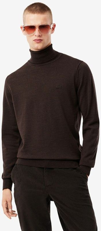 LACOSTE - Trui - Donkerkastanje - Wol - Rolkraag