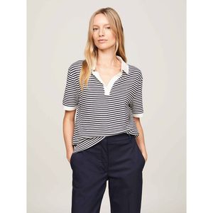 Gestreepte polo met korte mouwen TOMMY HILFIGER. Tencel/lyocell materiaal. Maten L. Blauw kleur