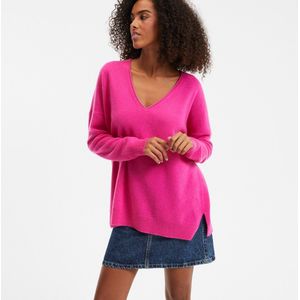 Trui in kasjmier met V-hals, fijn tricot LA REDOUTE COLLECTIONS. Kasjmier materiaal. Maten XXL. Roze kleur