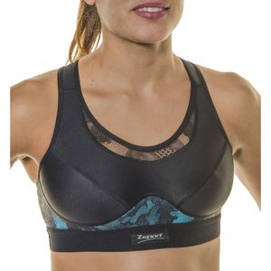 Ademende sportbustier, Fitline Divine ZSPORT. Polyamide materiaal. Maten 85B FR - 70B EU. Zwart kleur