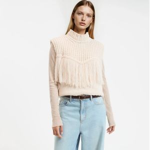 Mouwloze trui met franjes LA REDOUTE COLLECTIONS. Acryl materiaal. Maten XS. Beige kleur
