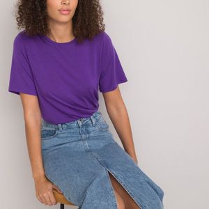 T-shirt met ronde hals in lyocell LA REDOUTE COLLECTIONS. Tencel/lyocell materiaal. Maten XL. Violet kleur