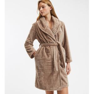 SO'HOME - Kamerjas - Kastanje Kleur - Fleece Tricot - Gestreept Effect