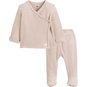 2-delig ensemble hemdje en broek met voeten LA REDOUTE COLLECTIONS. Katoen materiaal. Maten 9 mnd - 71 cm. Beige kleur