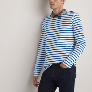 Marineshirt ronde hals, lange mouwen LA REDOUTE COLLECTIONS. Katoen materiaal. Maten L. Blauw kleur