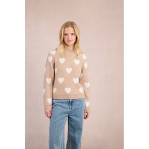 MOLLY BRACKEN - Trui - Beige - Hartjesmotief - Lange Mouwen - Ronde Hals