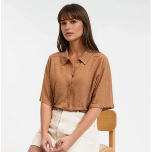 LA REDOUTE COLLECTIONS - T-shirt - Kastanje Kleur - Linnen - Korte Mouwen