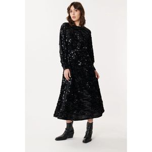 Lange jurk met zecchino's Dalva, ceintuur DERHY. Polyester materiaal. Maten S. Zwart kleur