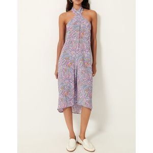 Halter sarongjurk, bloemenprint SANTANA SESSUN. Viscose materiaal. Maten M. Groen kleur