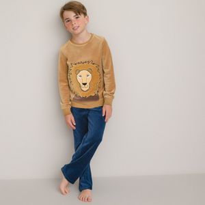 Pyjama in fluweel, leeuw motief LA REDOUTE COLLECTIONS. Katoen materiaal. Maten 4 jaar - 102 cm. Kastanje kleur