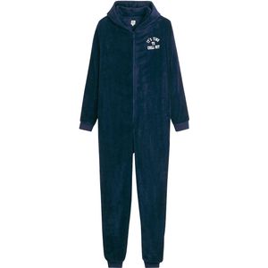 Onesie met kap, in fleece, borduursel op de borst LA REDOUTE COLLECTIONS. Polyester materiaal. Maten 18 jaar - 180 cm. Blauw kleur