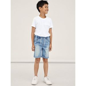 Jeansshort in jogger stijl NAME IT. Katoen materiaal. Maten 9 jaar - 132 cm. Blauw kleur