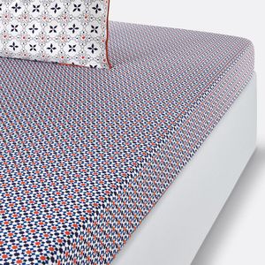 Zehia - Hoeslaken - Wit/Blauw/Oranje - 100% Katoen