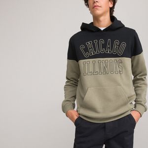 Bedrukte hoodie Chicago Illinois, in molton LA REDOUTE COLLECTIONS. Geruwd molton materiaal. Maten XXXS. Groen kleur